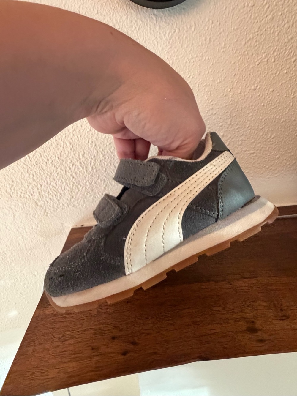 Puma Kids Gray Suede Velcro Sneakers with White Side Stripe - Picture 3 of 6